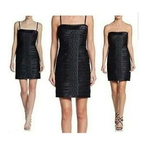 BCBG Moore black satin panel cocktail dress